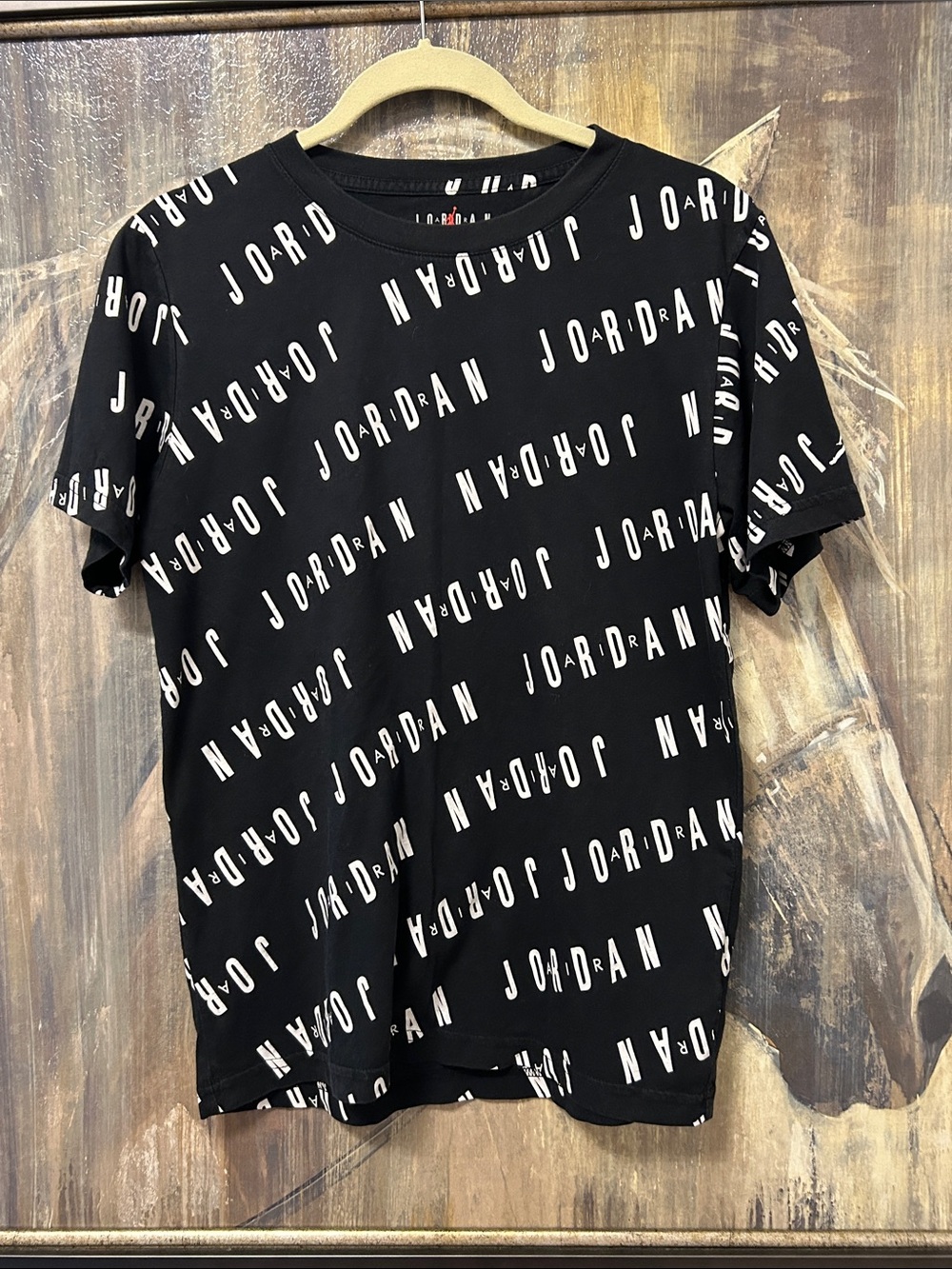 Jordan Black T-Shirt with Allover White Logo Print youth 13-15 XL